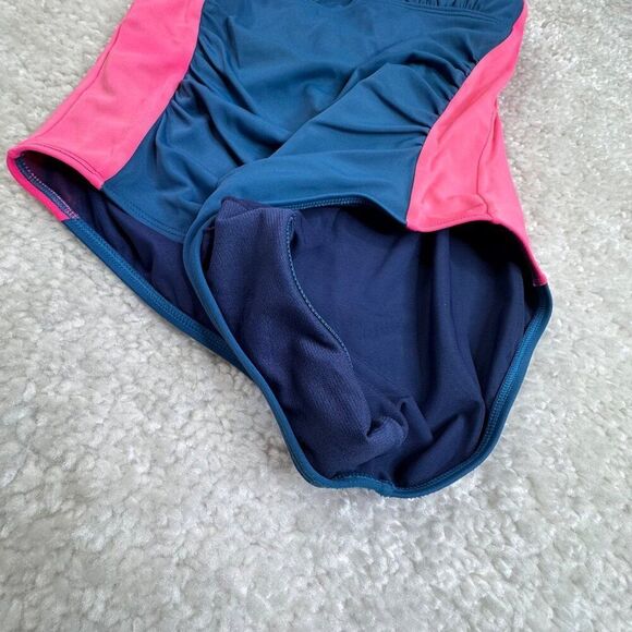 Boden Minori Halter One Piece Swimsuit Blue Pink Colorblock 10 FLAW - Picture 6 of 9